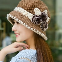 Яман шапка за жени модни жени дама зимна топла плетене на една кука плетени цветя декорирани уши шапка