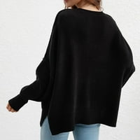 Fesfesfes жени пуловер върхове v-образни разхлабени плетаеми пуловер Небрежен плътно цветово върхове с дълги ръкави за продажба на дрехи