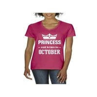 - Кратка ръкав с тениска с тениска с жени- принцеса за подарък за рожден ден се раждат през октомври