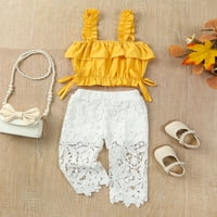 Calsunbaby Kid Girls Summer Pants Комплекти Ruched Ruffle Camisole Lace Floral Pants Комплекти 1-6 години