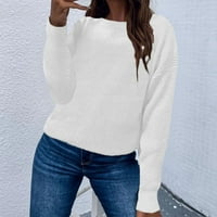 Пуловер Wozhidaoke за жени дамски хлабав плетен пуловер с дълъг ръкав небрежен офон пуловер затруднени пуловерни върхове бяло s