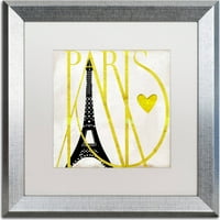 Търговска марка изобразително изкуство Обичам Париж платно изкуство по цвят Пекарна, бял мат, сребърна рамка