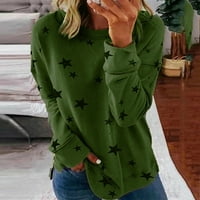 Ризи за жени модерни падане кръгла шия с дълъг ръкав звезда отпечатък страничен пуловер пуд