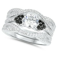 Laraso & Co черно -бял годежен пръстен и сватбена лента Enhancer Wrap Bridal Set за жени Размер 5