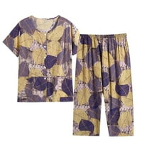 Комплекти за жени за жени плюс размер пижама комплекти флорален принт с къси ръкави ризи широки панталони за крака