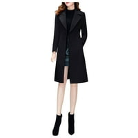 зимни палта за жени Дамски тънък Ветроупор Двуреден дълъг шлифер яке палто Връхни дрехи Черно + КСЛ