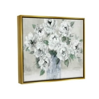 Ступел индустрии традиционни бяло цвете букет Живопис металик злато плаваща рамка платно печат стена изкуство, дизайн от Карол Робинсън