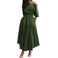 Дамски рокли Просверие maxi с къс ръкав мода a-line солидна лодка лятна рокля зелена xl