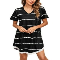 Lumento жени тениска рокля тениска слънчева туника кратки мини рокли прости сънливи дрехи Swing Pajamas Black 4XL