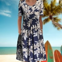 Dabuliu жени флорални къси ръкави Midi рокля Небрежна лятна цветна печат Елегантна плажна парти рокля
