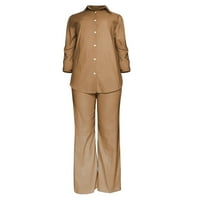 Дамска мода Плътен цвят изрязан ръкав риза хлабав панталон два комплекта