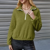 Коледни ризи за жени мода Реглан риза Есен Зима Ревера цип плюшени топове зелен с