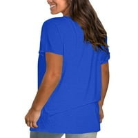 Lopecy-sta дамски блузи и върхове облечени сделки Разчистване блузи за жени, облечени ежедневни жени модни солидни кръгли вратки късо ръкав тениска блуза свободни върхове синьо