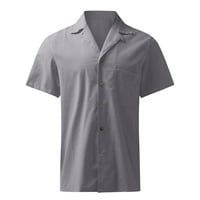 Лятна модерен клирънс Мъжки ризи Дизайнер Пролет лято Мъжки ежедневни памучни бельо със солиден цвят с къси ръкави ризи свободни ризи сиво l