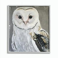 Ступел индустрии Сова портрет бяло сиво Животни Живопис рамкирани стена изкуство от Сузи Редман
