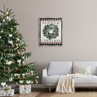 Ступел индустрии Весела Коледа тартан венец графично изкуство блясък сива плаваща рамка платно печат стена изкуство, дизайн от Елизабет Тиндал