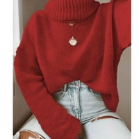 Hfyihgf дамски костенурка пуловери есента зима ежедневни дълги ръкави с кокетни плетени твърди цветове джъмперни върхове червени s