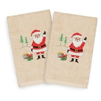 Linum Home Textiles Коледа Дядо Коледа размахва бродирана турска памучна кърпа за ръце - комплект от 2