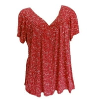 Puntoco дамски плюс разстояние разстояние, жени плюс размер с къси ръкави с v-образно деколте за печат блуза пуловер върхове риза червено