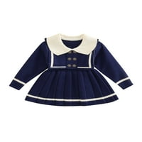 Amiliee Toddler Baby Girl Плисиен пуловер рокля с дълъг ръкав моряк с яка бебе деца деца дрехи