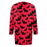 Хелоуин Жилетка за жени блуза с дълъг ръкав Дамски Хелоуин котка тиква печат отворена предна плетена жилетка червено л