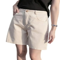 Гринизглежда жени мини панталон цип дъна Плътен цвят кратко горещи панталони дами Висока талия лято плажни шорти случайни бутон кремаво-бял л
