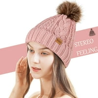 Дамски зимни помпони шапка Шапка с топло руно облицовани, дебел мърляч сняг плета Череп ски шапка