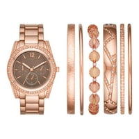 Дамски розов златен часовник и Стифираща се гривна Подаръчен комплект