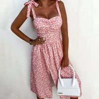 Рокли за жени летни Ежедневни рокли флорални оглавник Без ръкави годни & пристъп рокля средна дължина цепка рокли розов м