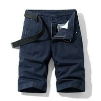 Мъжки туристически къси панталони, монтирани твърди цветни микро еластични копчета за цип от талия с дължина на коляното, летни дишащи товарни къси панталони с джобове тъмно синьо 36