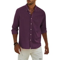 Нанизани Мъжки Мода Дълъг ръкав плътен цвят Случайни тениска бутон редовен годни риза отгоре