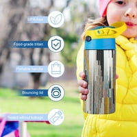 Акварел геометрични многоцветни ивици детска бутилка за вода за училище Оз Попър капачка трайни бутилки от неръждаема стомана със слама