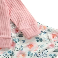 атуруст Бебе-Момиче екипировки комплект плътен цвят Дълъг ръкав Топ риза пуловер+флорални панталони с ленти за глава Комплекти
