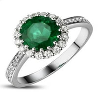 Halo Art Deco 1. Карат зелено изумрудено кръгло рязане и моасанит диамантен годежен пръстен в 10K бяло злато