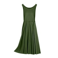 Женски рокли дълги без ръкави небрежни а-линия солидна кръгла деколте лятна рокля зелена 2xl