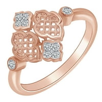 0. Карат кръгла форма бяла естествена диамант винтидж стил годежен пръстен 14k розово злато над стерлинги сребро