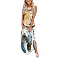 Женски кръстосан кръстосан халтер летни рокли отпечатани без ръкави ежедневни плажни ваканции Макси рокли с джобове дамски дрехи