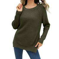 Плетен пуловер с дълъг ръкав плетен пуловер армейски зелен,2хл
