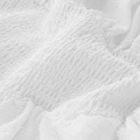 Дамски Рокли Дамски ежедневни разрошени пластове Шифон Кулоти от рамото Дълъг ръкав Суинг Мини рокли рокли за жени бели м