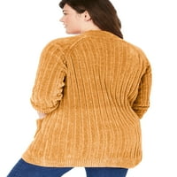 Жена в рамките на жените Плюс размер отворен отпред шенил жилетка пуловер