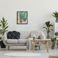 Ступел индустрии висящи палми тропически растения розов акварел ефект Живопис реактивен Черен плаваща рамка платно печат стена изкуство, дизайн от Елвира Ерико