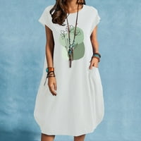Дамска мода летни рокли за жени О-деколте джобен печат рокля с къс ръкав Дамски рокли