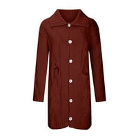BDFZL жени Coat Clearance Дамски кабел с дълъг ръкав плетен дълъг жилетка отворен преден бутон пуловер Външно облекло Вино XL