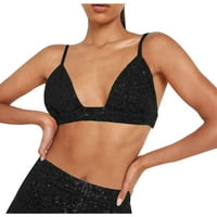 Hesxuno Women's Summer Solid Color Nightclub Style Sequinded Fashion Casual Bra
