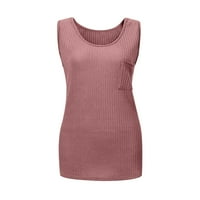 Zpanxa жени летни върхове модни жени лято кръг-ший не ежедневни солидни джобове резервоари за ръкави без ръкави Блуза горещо розово m