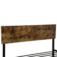 TCBOSIK Метална платформа легло двойно легло рамка за легло с дървена табла, не е необходима BO пружина, кафяво и черно