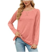 Фьофпр Дамски блузи дълъг ръкав ризи за жени Плътен цвят екипажа Дънни върхове ежедневни дишащи хлабав годни пуловер Тениски Блуза