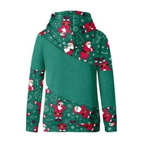 Спестявания женски модна суитчър за теглене на пуловер върхове Коледни графични печат Небрежен удобен женски суичър с качулка Модни дрехи за жени Зелени XL