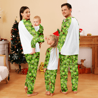 Забавна коледна пижама за бебе, коледни пижами момчета-христимани зелени чудовищни ​​плочки модел и червен стол Зелено чудовище Семеен модел