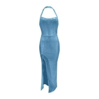 Летни рокли за жени шаферски рокли със сплит страна за дълга пайета синя рокля 2xl